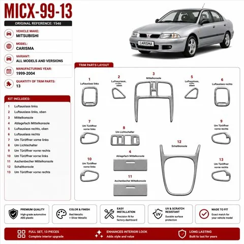 Mitsubishi Carisma 1999-2004 kit rivestimento cruscotto e interni 3D 13 pezzi