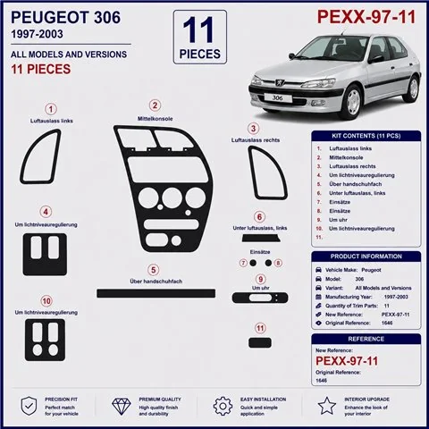 Peugeot 306 1997-2003 kit cruscotto 3D, 11 pezzi 2