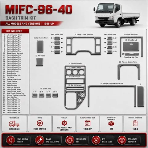 Mitsubishi Fuso Canter 1996-in poi kit rivestimento cruscotto e interni 3D 40 pezzi 2