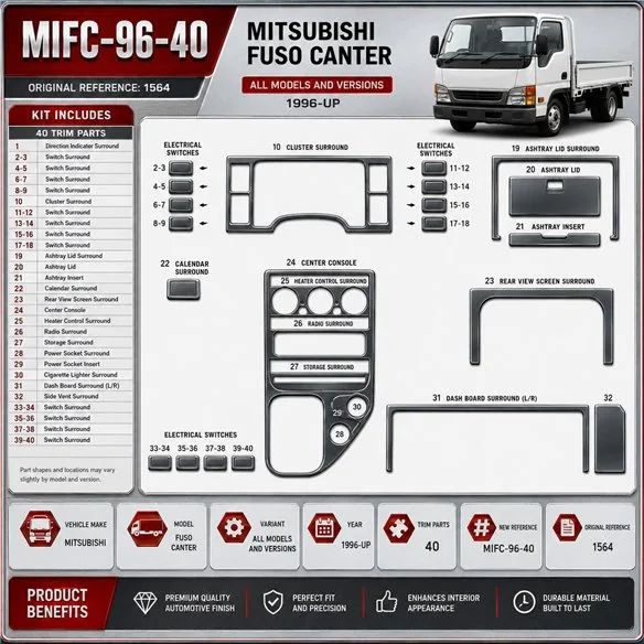 Mitsubishi Fuso Canter 1996-in poi kit rivestimento cruscotto e interni 3D 40 pezzi