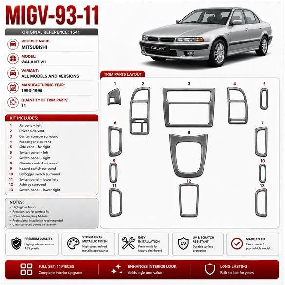 Mitsubishi Galant VII 1993-1996 kit rivestimento cruscotto e interni 3D 11 pezzi