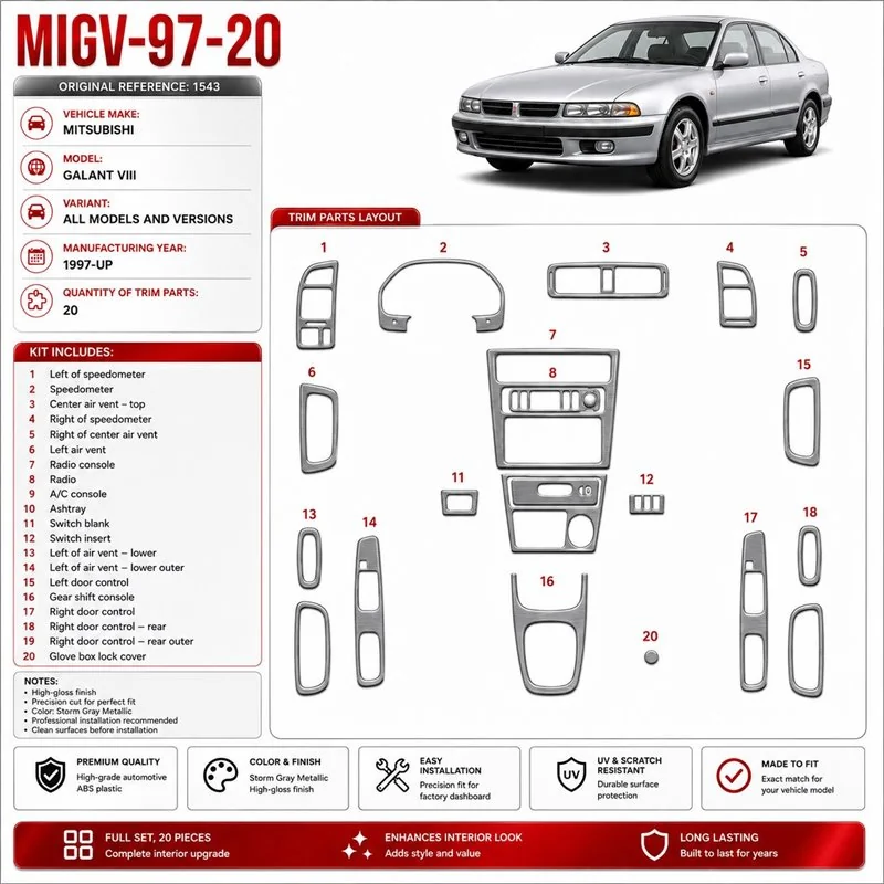 Mitsubishi Galant VIII 1997-in poi kit rivestimento cruscotto e interni 3D 20 pezzi