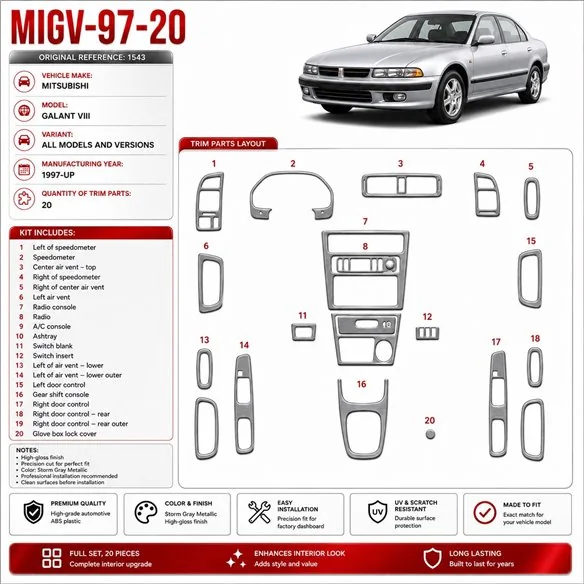Mitsubishi Galant VIII 1997-in poi kit rivestimento cruscotto e interni 3D 20 pezzi