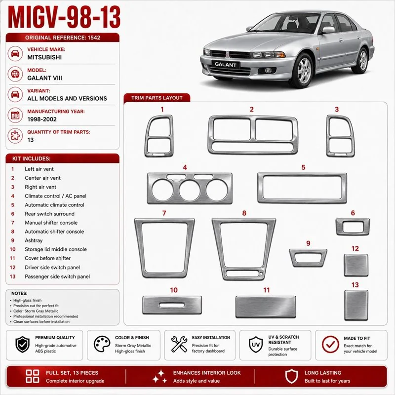Mitsubishi Galant VIII 1998-2002 kit rivestimento cruscotto e interni 3D 13 pezzi