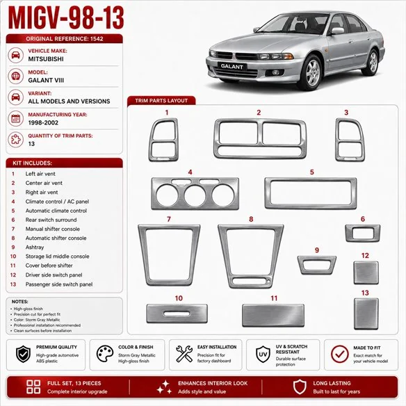 Mitsubishi Galant VIII 1998-2002 kit rivestimento cruscotto e interni 3D 13 pezzi