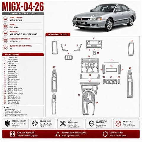 Mitsubishi Galant 2004-2012 kit rivestimento cruscotto e interni 3D 26 pezzi