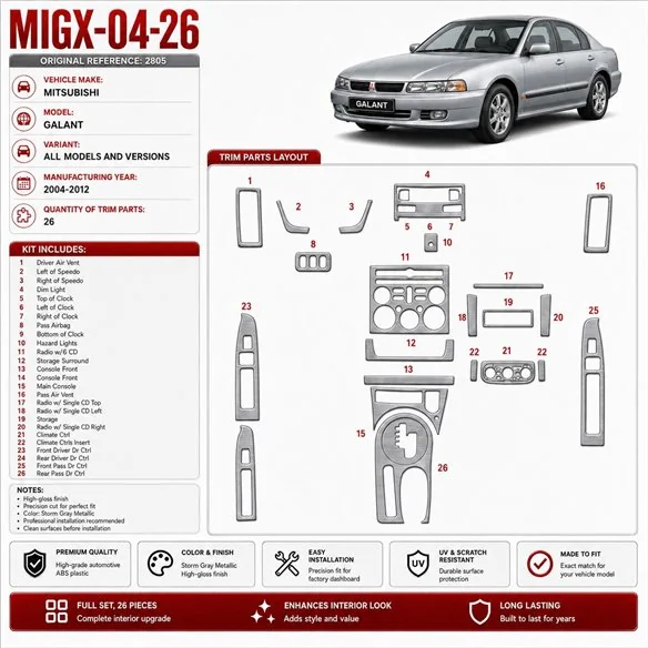 Mitsubishi Galant 2004-2012 kit rivestimento cruscotto e interni 3D 26 pezzi