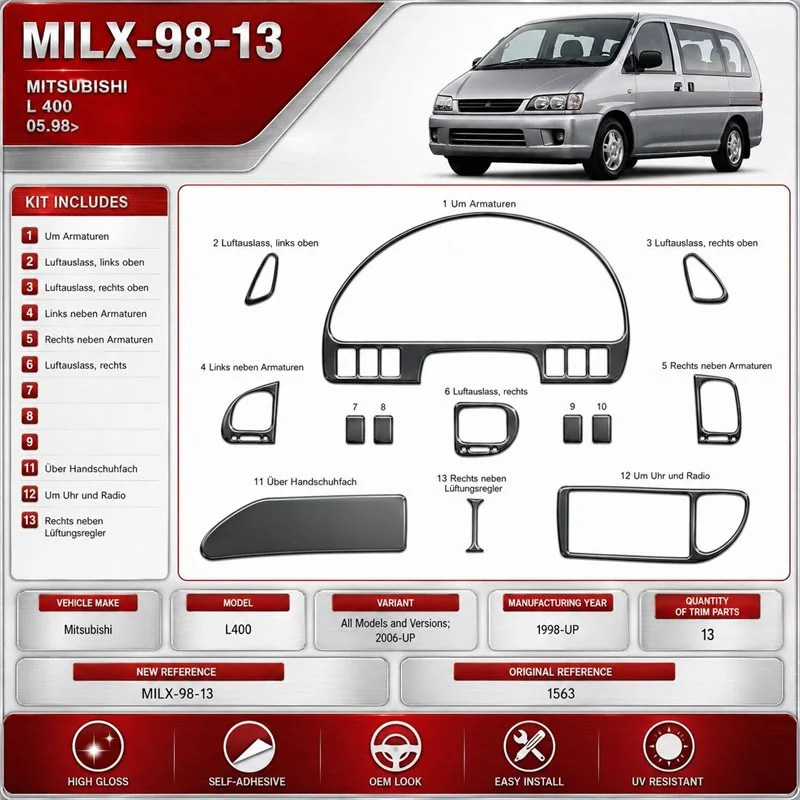 Mitsubishi L 400 1998-in poi 2006-in poi kit rivestimento cruscotto e interni 3D 13 pezzi