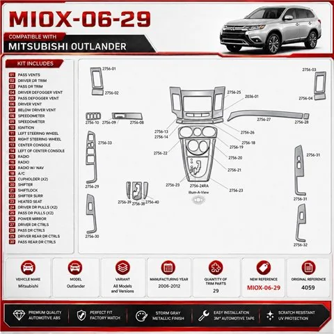 Mitsubishi Outlander 2006-2012 kit rivestimento cruscotto e interni 3D 29 pezzi