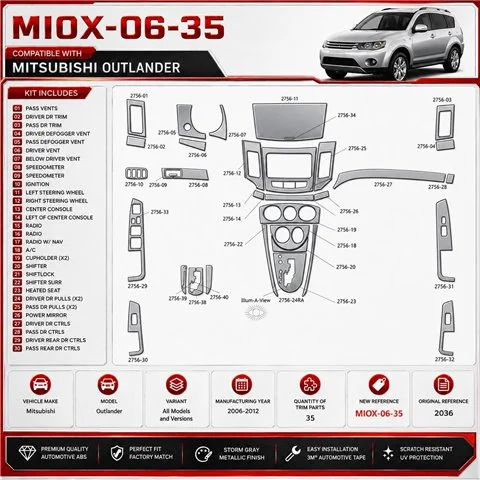 Mitsubishi Outlander 2006-2012 kit rivestimento cruscotto e interni 3D 35 pezzi