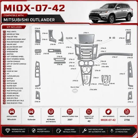 Mitsubishi Outlander 2007 kit rivestimento cruscotto e interni 3D 42 pezzi