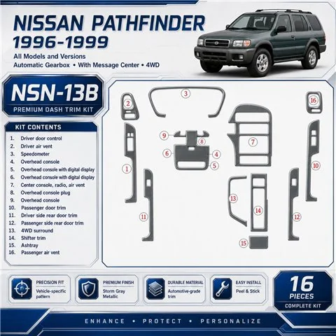 Nissan Pathfinder 1996-1999 cambio automatico; con Message Center, 4WD kit rivestimento cruscotto e interni 3D 16 pezzi
