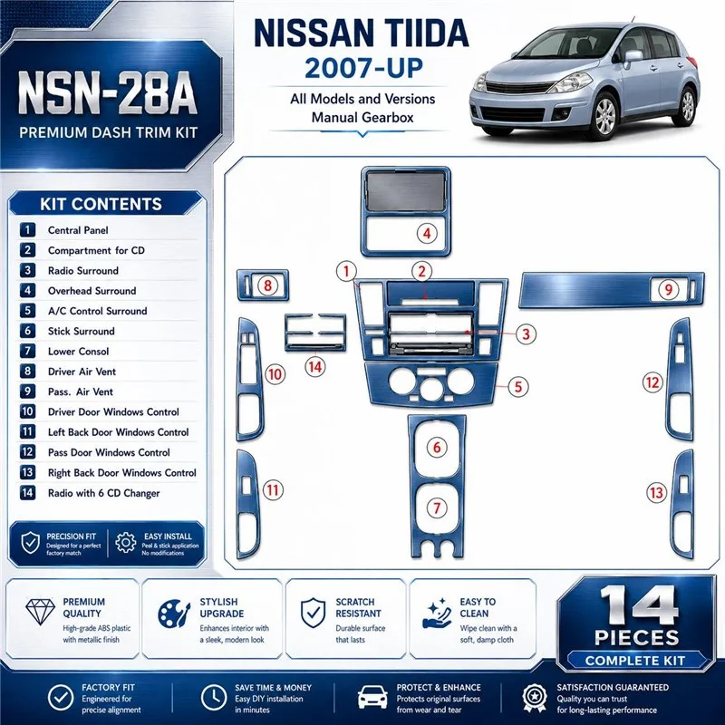 Nissan Tiida 2007-in poi set completo; cambio manuale kit rivestimento cruscotto e interni 3D