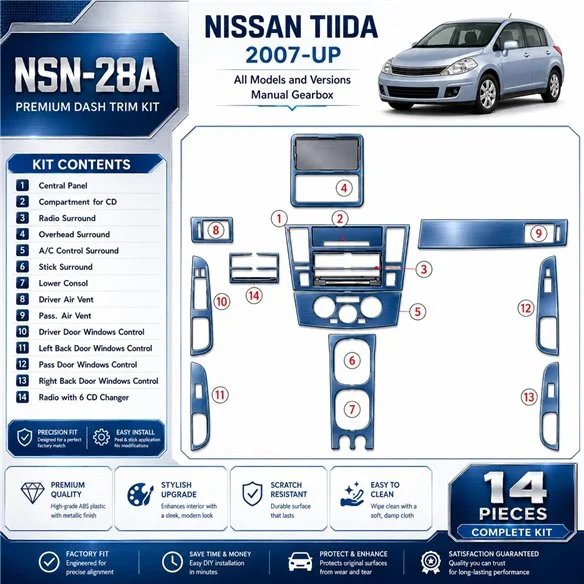 Nissan Tiida 2007-in poi set completo; cambio manuale kit rivestimento cruscotto e interni 3D