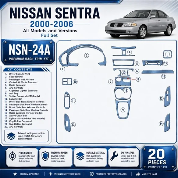 Nissan Sentra 2000-2006 set completo kit rivestimento cruscotto e interni 3D