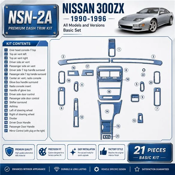 Nissan 300ZX 1990-1996 Basic Set kit rivestimento cruscotto e interni 3D