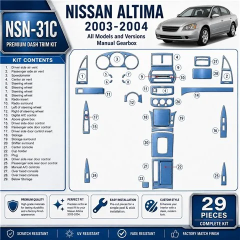 Nissan Altima 2003-2004 set completo; cambio manuale kit rivestimento cruscotto e interni 3D