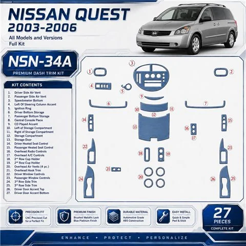 Nissan Quest 2003-2006 set completo kit rivestimento cruscotto e interni 3D