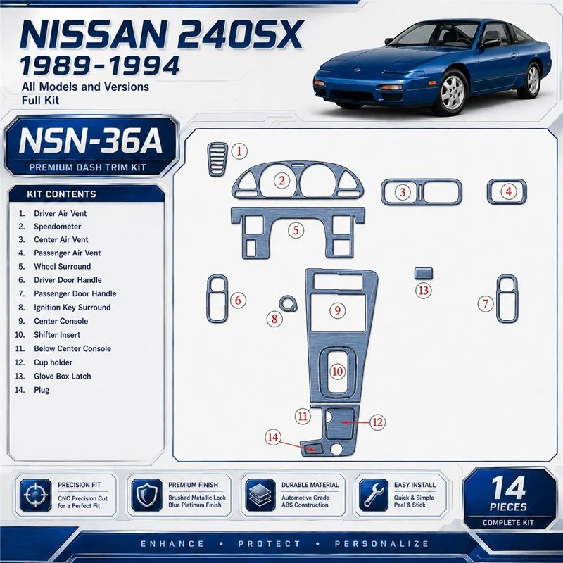 Nissan 240SX 1989-1994 set completo kit rivestimento cruscotto e interni 3D