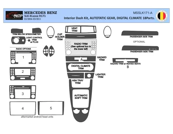 Mercedes SLK (R171) 2004-2010 Kit Rivestimento Cruscotto all'interno del veicolo Cruscotti personalizzati 25-Decori