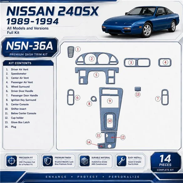 Nissan 240SX 1989-1994 set completo kit rivestimento cruscotto e interni 3D