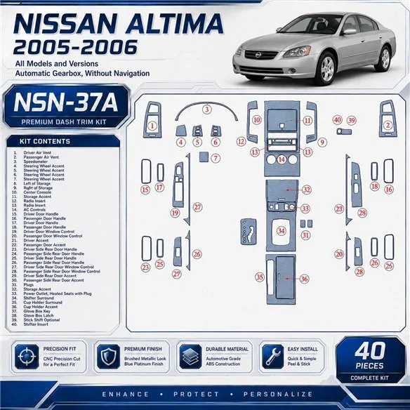 Nissan Altima 2005-2006 set completo; cambio automatico; senza navigatore kit rivestimento cruscotto e interni 3D