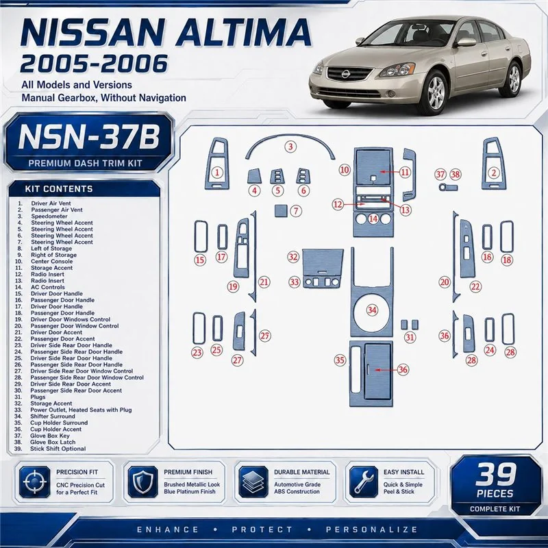 Nissan Altima 2005-2006 set completo; cambio manuale; senza sistema di navigazione kit rivestimento cruscotto e interni 3D
