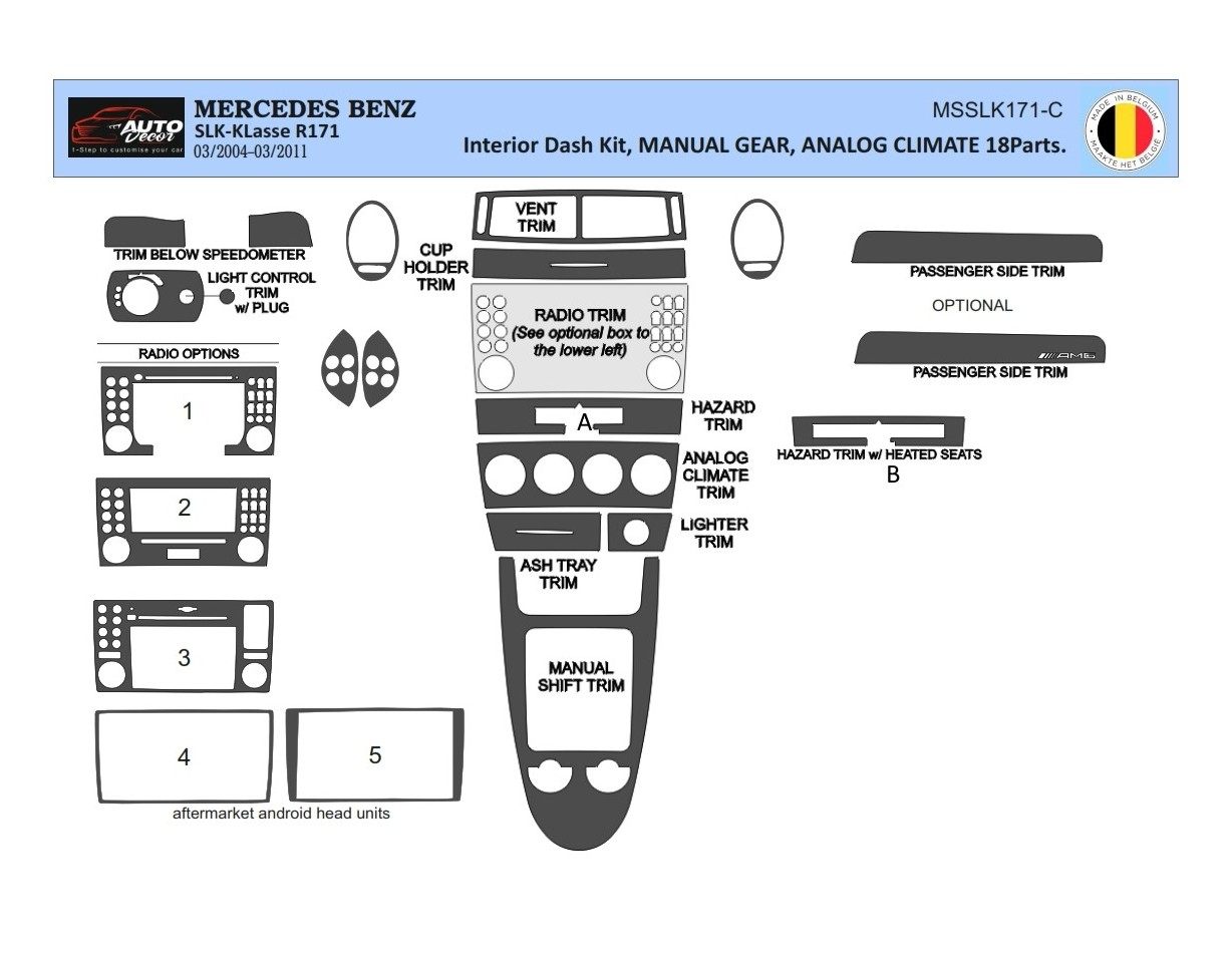 Mercedes SLK (R171) 2004-2010 Kit Rivestimento Cruscotto all'interno del veicolo Cruscotti personalizzati 25-Decori
