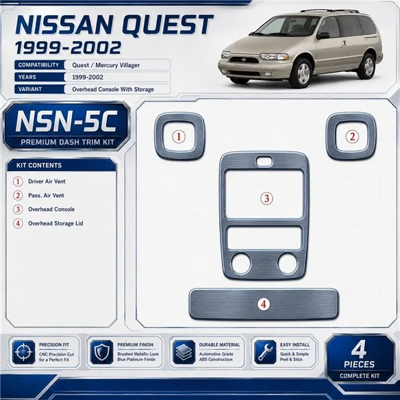 Nissan Quest 1999-2002 console superiore con Storage kit rivestimento cruscotto e interni 3D 4 pezzi