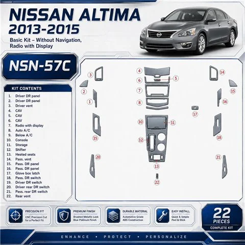 Nissan Altima 2013-in poi Basic Set; senza navigatore; Radio-LCD kit rivestimento cruscotto e interni 3D