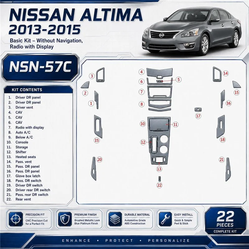 Nissan Altima 2013-in poi Basic Set; senza navigatore; Radio-LCD kit rivestimento cruscotto e interni 3D