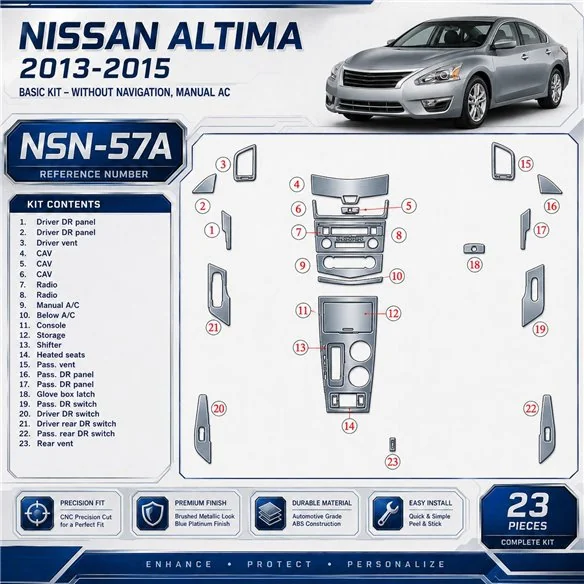 Nissan Altima 2013-in poi Basic Set; senza navigatore; climatizzatore kit rivestimento cruscotto e interni 3D