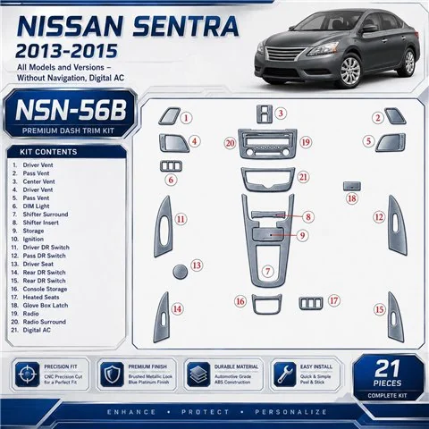 Nissan Sentra 2013-in poi senza navigatore; Climate-Control kit rivestimento cruscotto e interni 3D