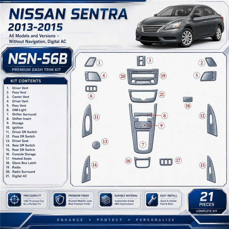 Nissan Sentra 2013-in poi senza navigatore; Climate-Control kit rivestimento cruscotto e interni 3D