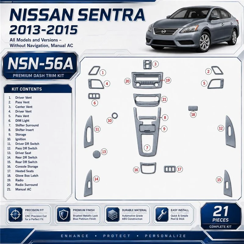 Nissan Sentra 2013-in poi senza navigatore; AC kit rivestimento cruscotto e interni 3D