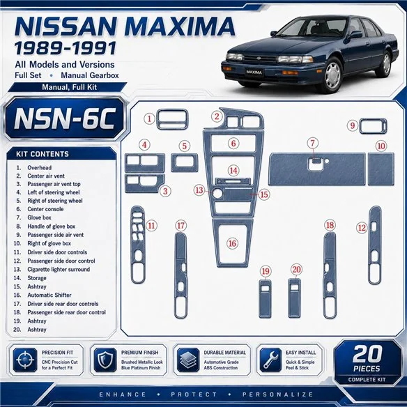 Nissan Maxima 1989-1991 set completo; cambio manuale kit rivestimento cruscotto e interni 3D 20 pezzi