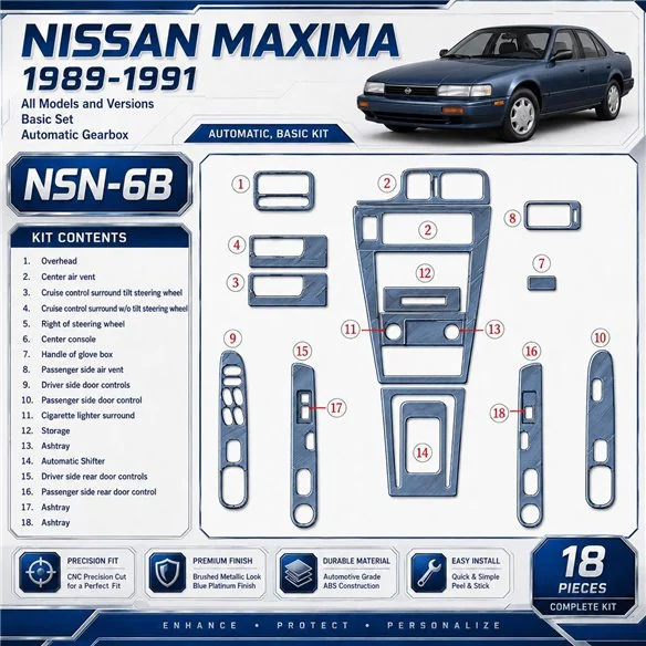 Nissan Maxima 1989-1991 Basic Set; cambio automatico kit rivestimento cruscotto e interni 3D 18 pezzi