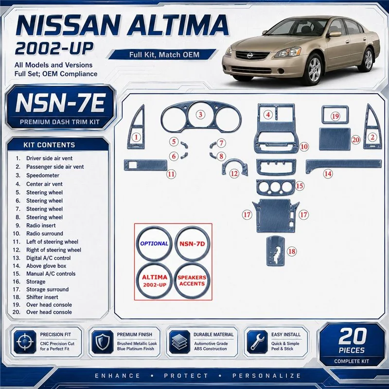 Nissan Altima 2002-2002 set completo; OEM Compliance kit rivestimento cruscotto e interni 3D 20 pezzi