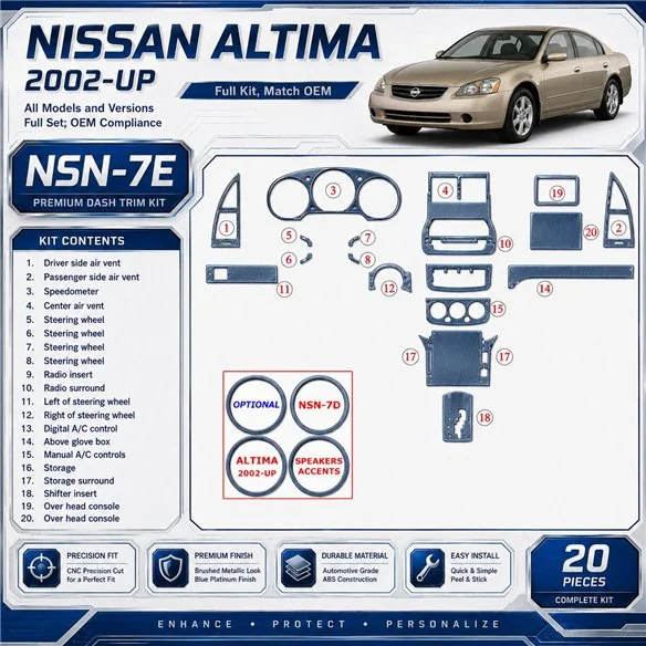 Nissan Altima 2002-2002 set completo; OEM Compliance kit rivestimento cruscotto e interni 3D 20 pezzi