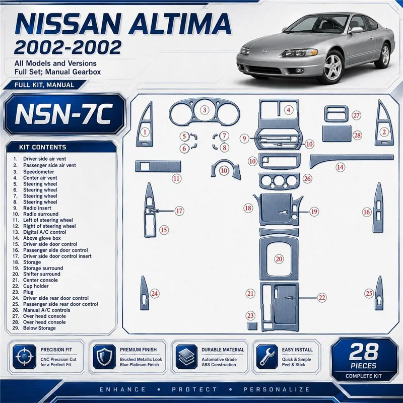 Nissan Altima 2002-2002 set completo; cambio manuale kit rivestimento cruscotto e interni 3D 28 pezzi