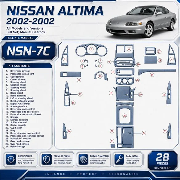 Nissan Altima 2002-2002 set completo; cambio manuale kit rivestimento cruscotto e interni 3D 28 pezzi