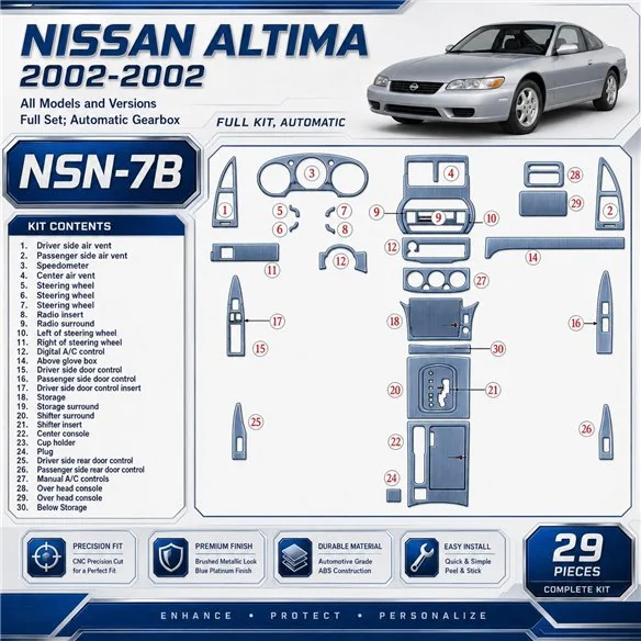 Nissan Altima 2002-2002 set completo; cambio automatico kit rivestimento cruscotto e interni 3D 29 pezzi