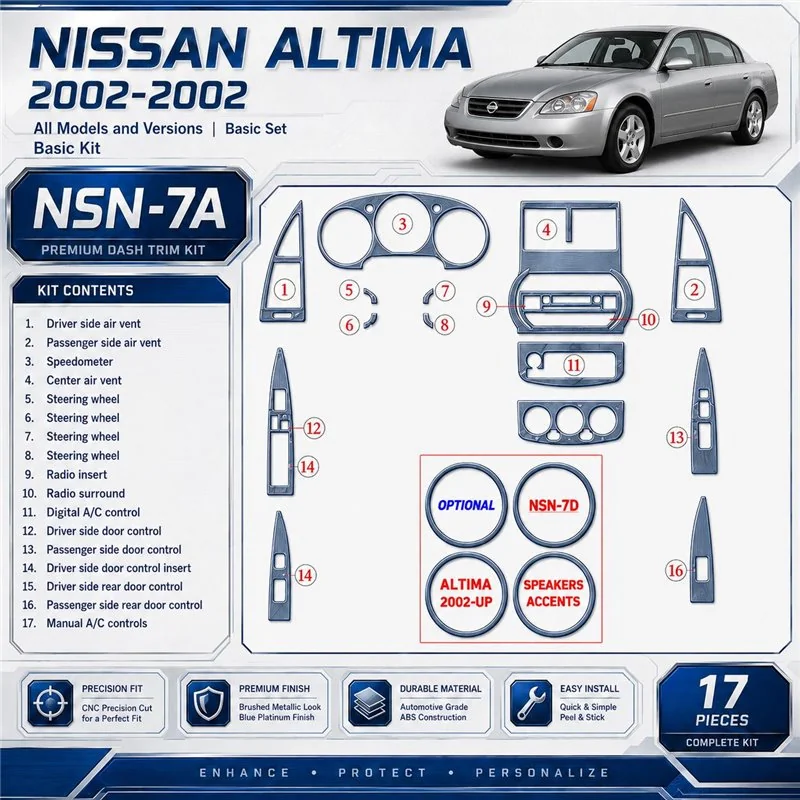 Nissan Altima 2002-2002 Basic Set kit rivestimento cruscotto e interni 3D 17 pezzi