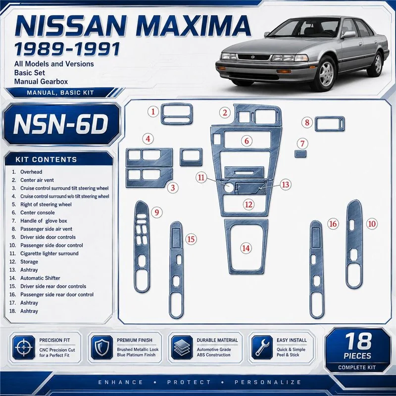 Nissan Maxima 1989-1991 Basic Set; cambio manuale kit rivestimento cruscotto e interni 3D 18 pezzi