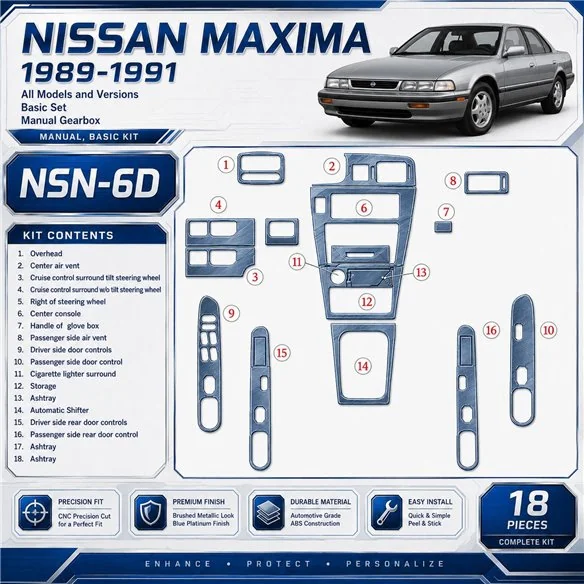 Nissan Maxima 1989-1991 Basic Set; cambio manuale kit rivestimento cruscotto e interni 3D 18 pezzi