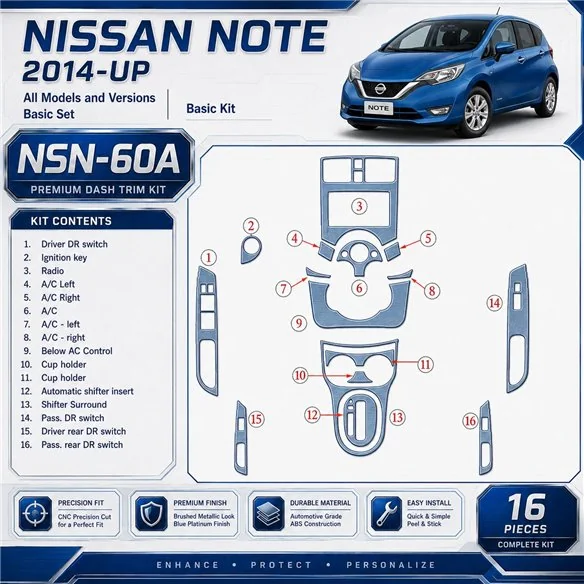 Nissan Note 2014-in poi Basic Set kit rivestimento cruscotto e interni 3D