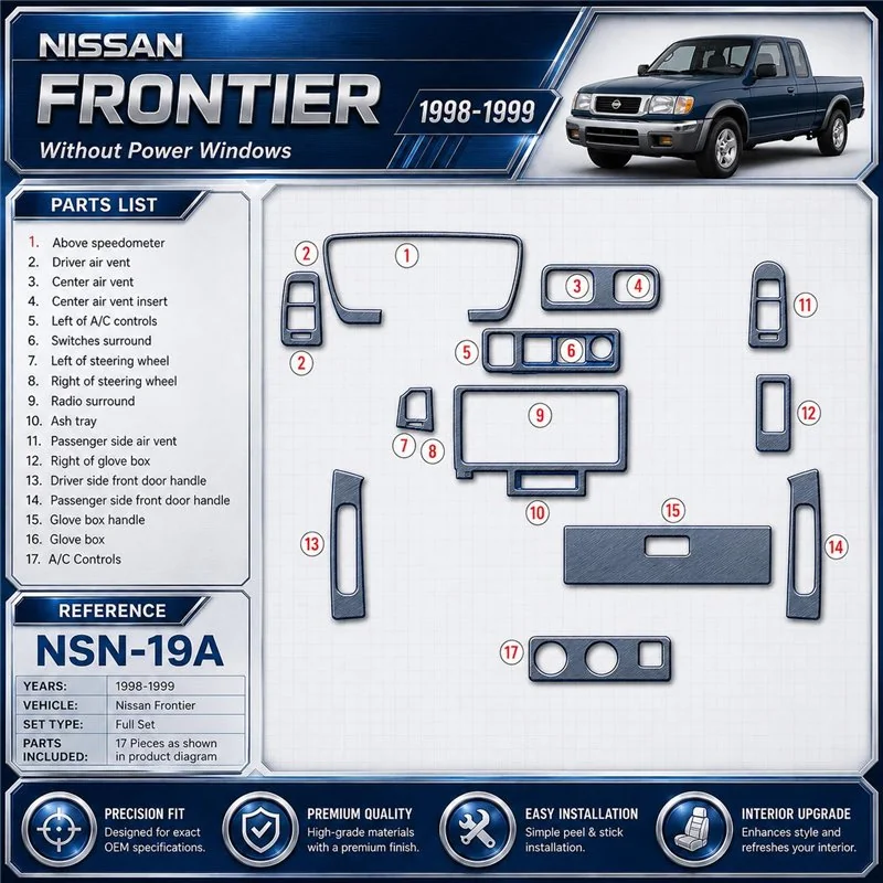 Nissan Frontier 1998-1999 senza Power Windows kit rivestimento cruscotto e interni 3D