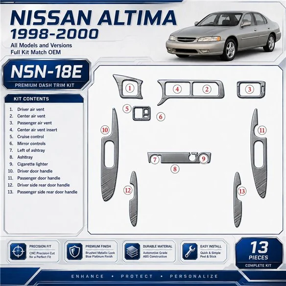 Nissan Altima 1998-2001 set completo; OEM Compliance kit rivestimento cruscotto e interni 3D 13 pezzi