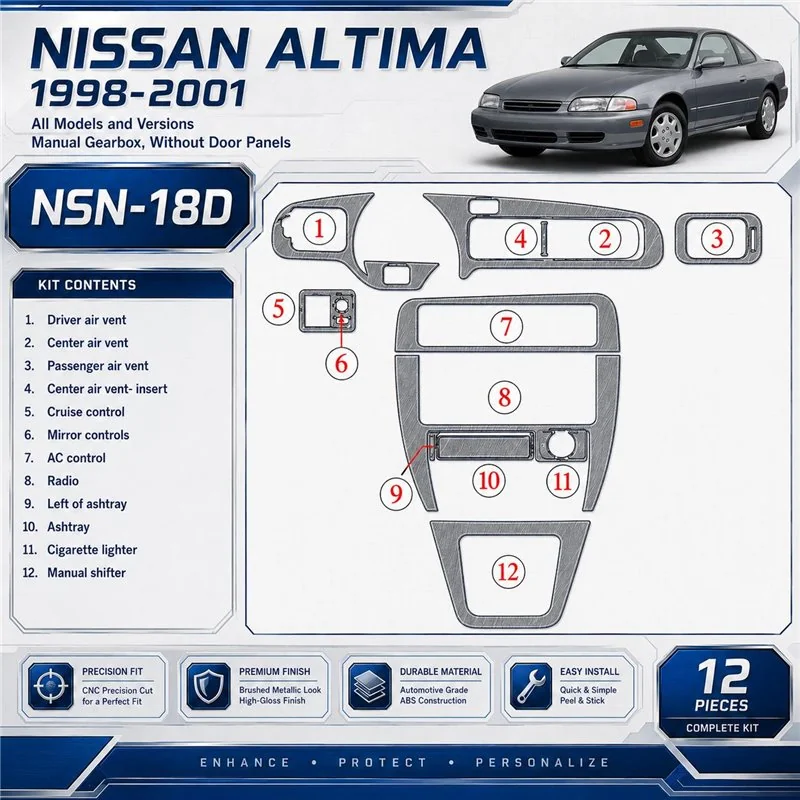 Nissan Altima 1998-2001 cambio manuale; senza Door panels kit rivestimento cruscotto e interni 3D 12 pezzi