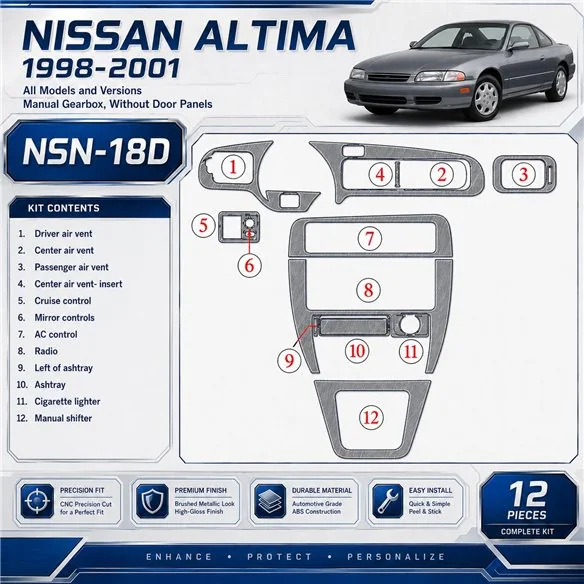 Nissan Altima 1998-2001 cambio manuale; senza Door panels kit rivestimento cruscotto e interni 3D 12 pezzi
